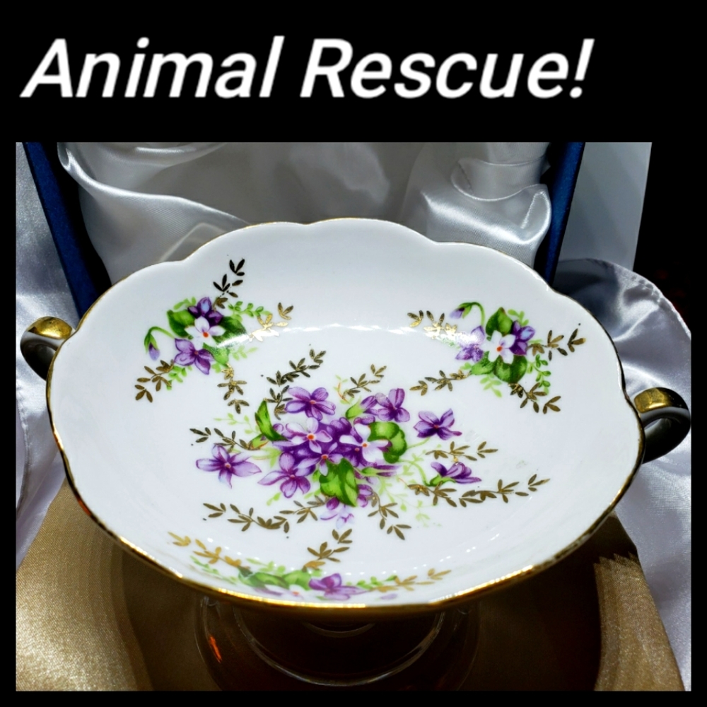 3 for $40 Bundle Sale: Gold Japanese Violets candy dish hand painted w gold